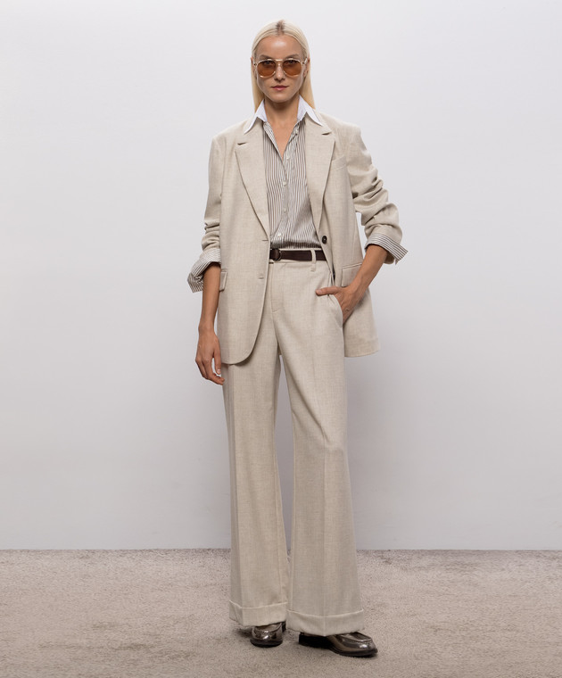 Brunello Cucinelli Блуза цвета айвори из шелка в полоску MG711M1Q16 изображение 2