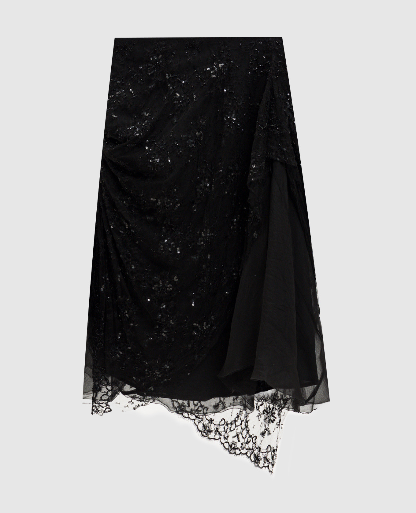 

Черная юбка с пайетками и бисером, Черный, Юбки-а-силуэта