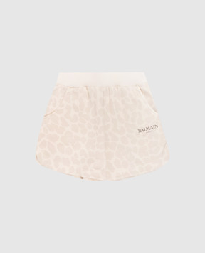Balmain Дитячі бежеві шорти в принт BY6B39Z3762