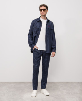 ISAIA Синяя рубашка из шерсти, кашемира, шелка и льна OSH00998840