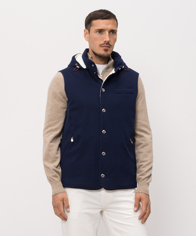 Brunello Cucinelli Синій пуховий жилет з вовни з капюшоном MM4701775 зображення 3