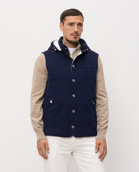Brunello Cucinelli Синий пуховый жилет из шерсти с капюшоном MM4701775