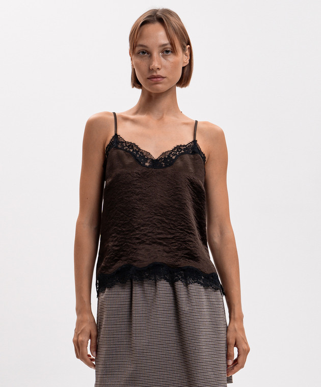 Twinset Коричневий топ з мереживом 262TP2112 зображення 3