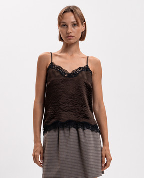 Twinset Коричневый топ с кружевом 262TP2112