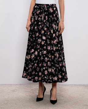 Dolce&Gabbana Чорна спідниця міді із шовку в квітковий принт F4DBGTFSA8C