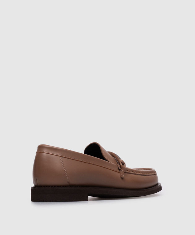 Brunello Cucinelli Коричневі шкіряні лофери з ланцюжком моніль MZMGG3314P зображення 3