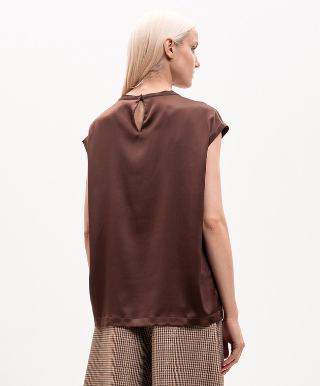 Brunello Cucinelli Коричневий топ із шовку з ланцюжком моніль MPC59EH500 зображення 4