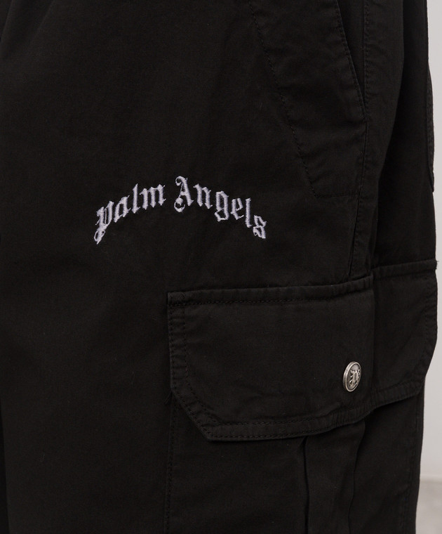 Palm Angels Черные шорты с вышивкой логотипа PMCS012S26FAB002 изображение 5
