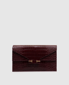 Tom Ford Бордова шкіряна сумка крос-боді AUBE з тисненням під шкіру крокодила S0531LCL607P