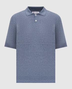 Brunello Cucinelli Голубое поло из льна и шелка MSL806105