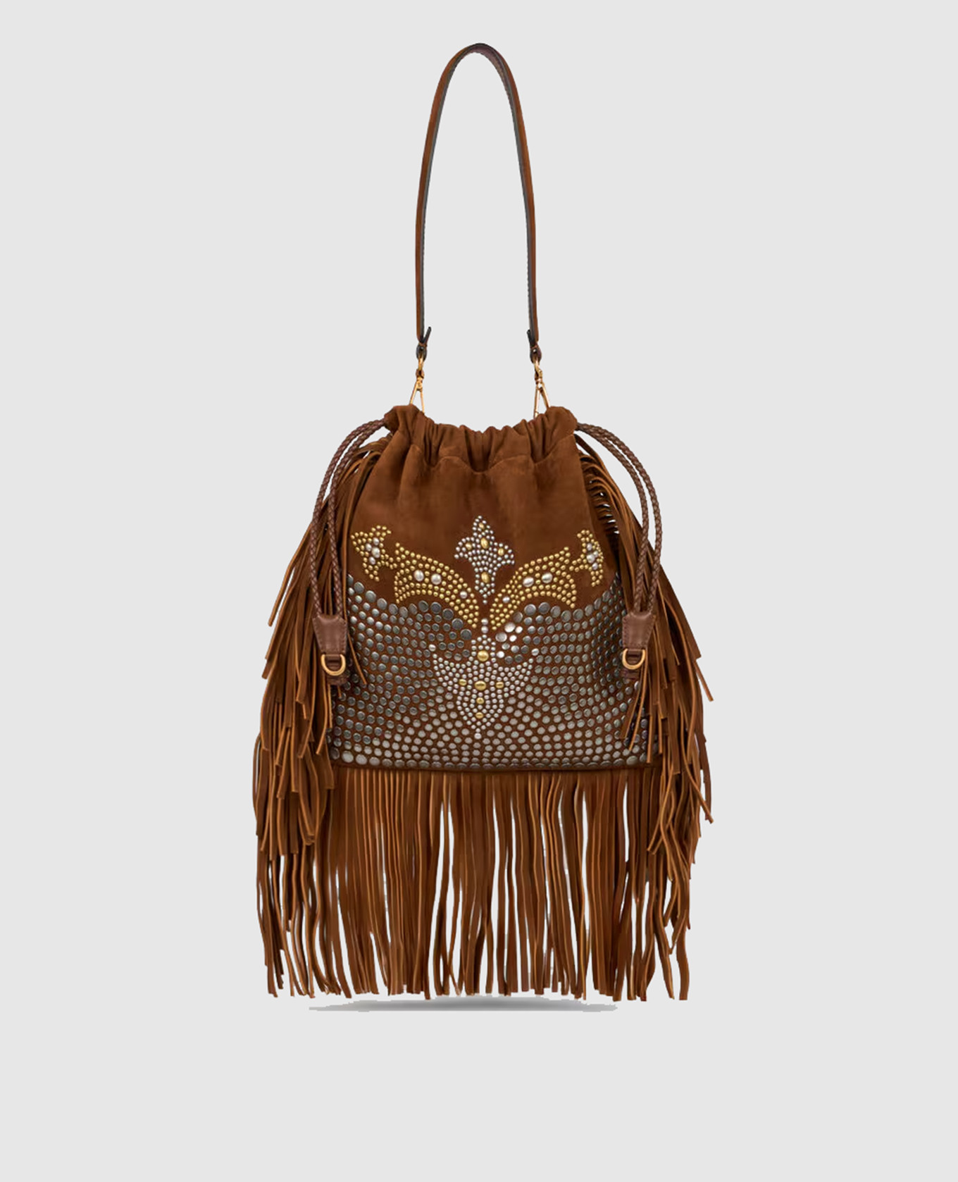 

Коричневая замшевая сумка KALISPERA с бахромой, Коричневый, Сумки на плечо