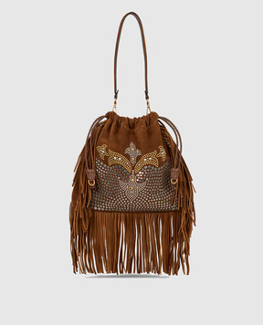 Etro Коричневая замшевая сумка KALISPERA с бахромой WP1B0024AB021
