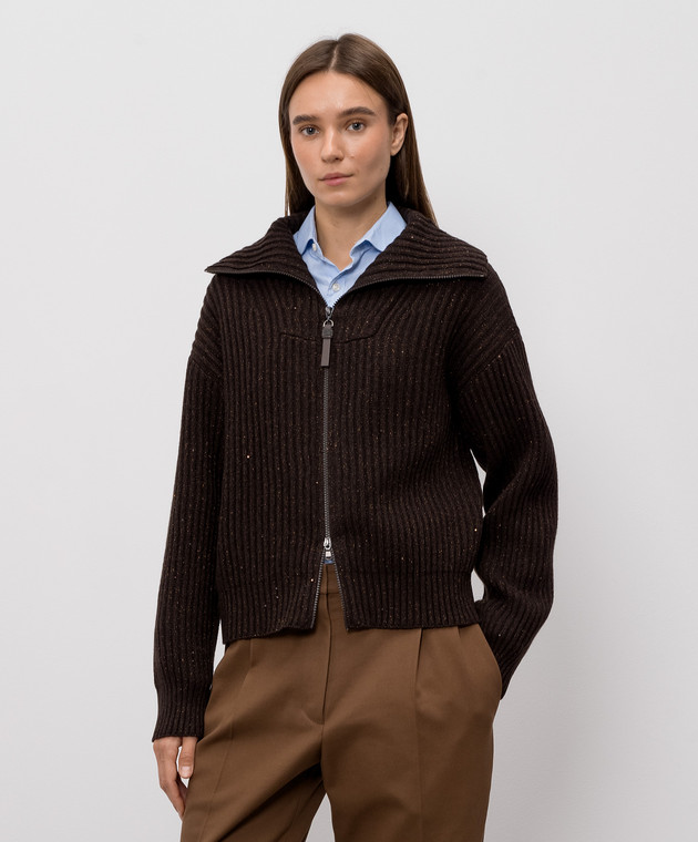Brunello Cucinelli Коричневий кардиган з кашеміру та шовку MBM753506P зображення 3