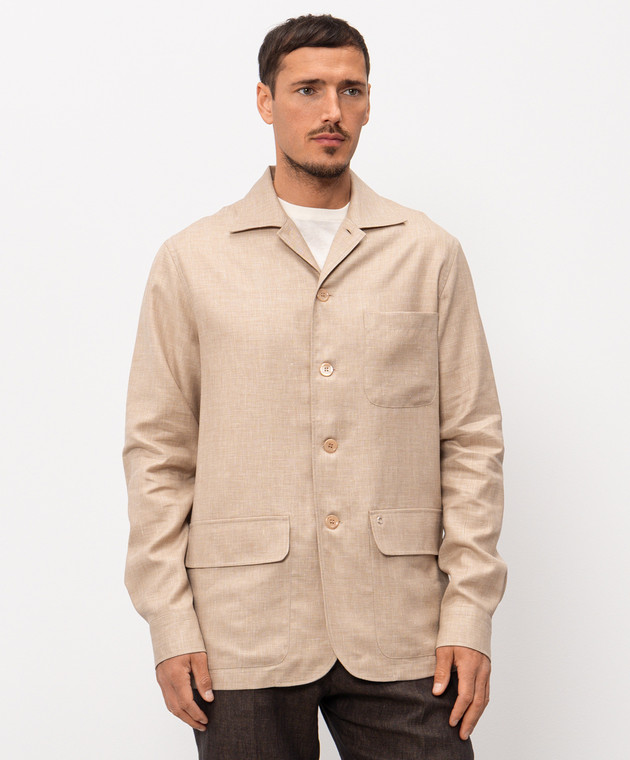 Stefano Ricci Бежевая рубашка из льна, шерсти и шелка SP008138B127HA изображение 3