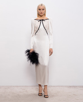 Alessandra Rich Біла сукня максі із шовку з мереживом FABX4318F4376