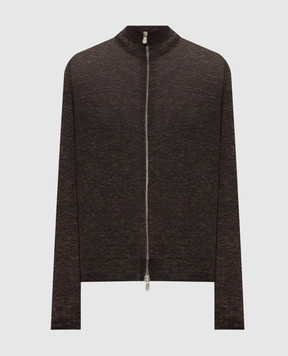 Brunello Cucinelli Коричневий меланжевий кардиган з кашеміру, шовку та льону MSY00106