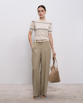 Peserico Штани з льону кольору хакі з ланцюжком A0404002606