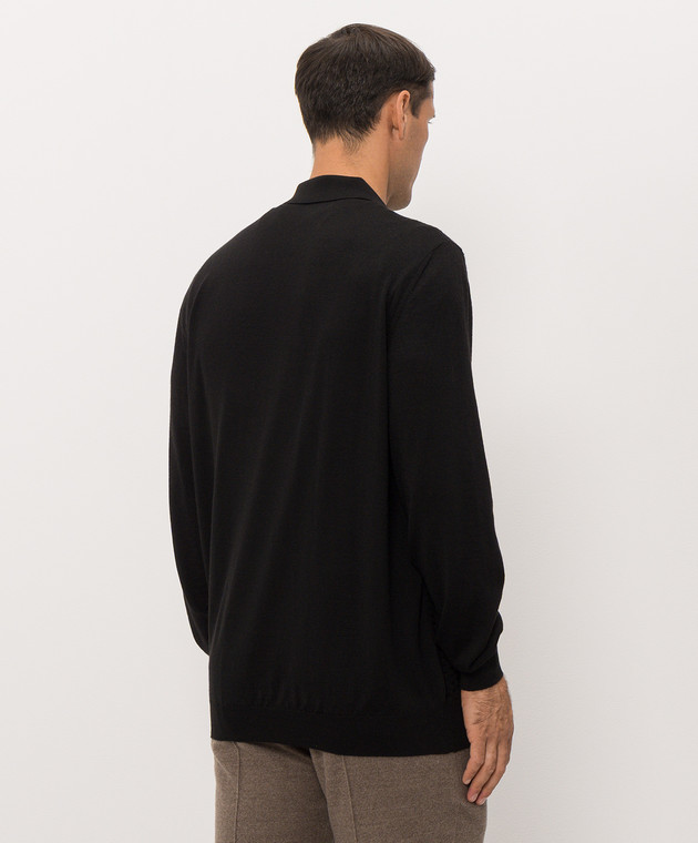 Bertolo Cashmere Черное поло из шерсти и шелка с фактурным узором 90247300251458 изображение 4