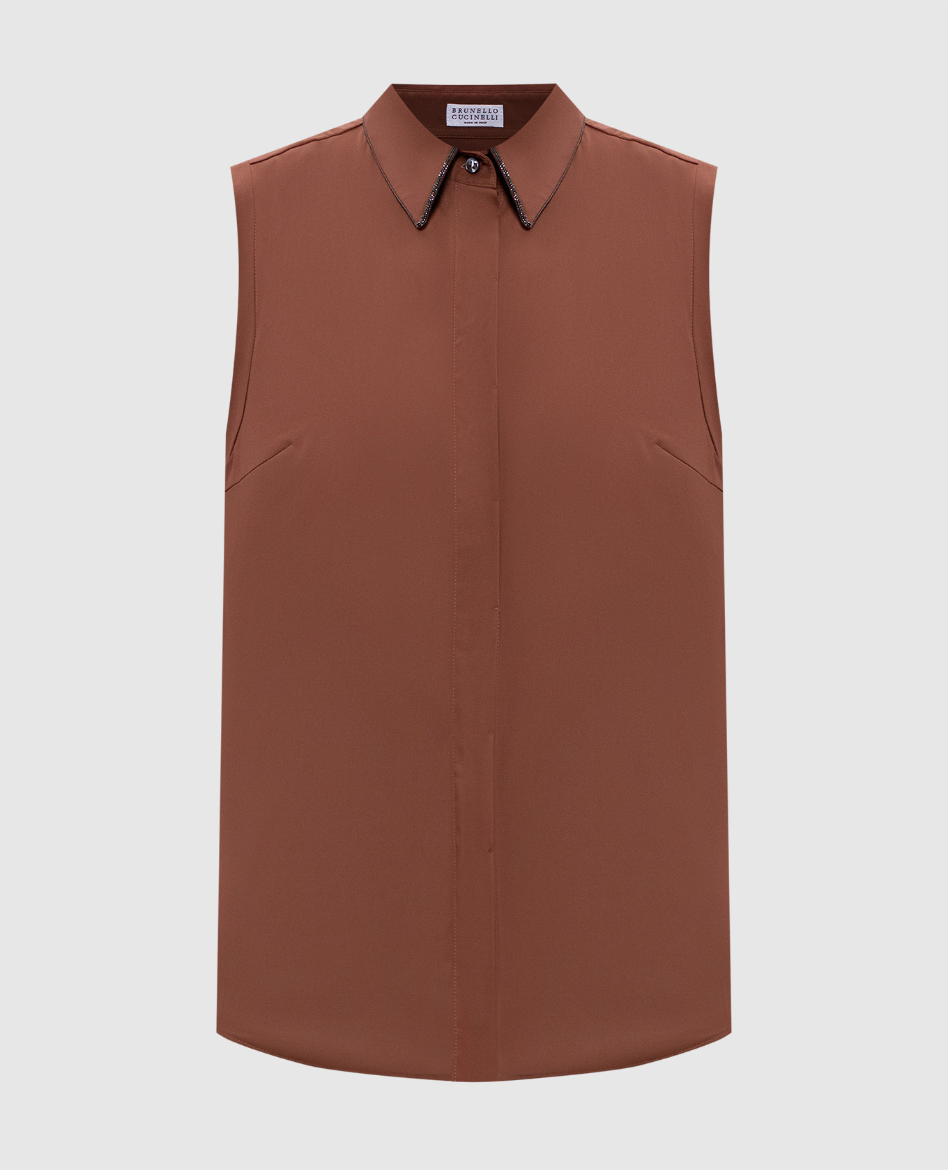 Коричневая рубашка без рукавов с цепочкой мониль