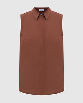 Brunello Cucinelli Коричнева сорочка без рукавів з ланцюжком моніль M0091MA616