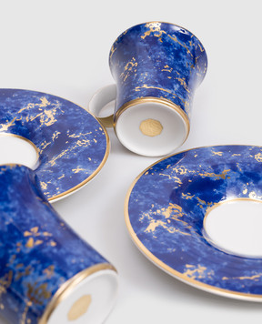 Stefano Ricci Набор фарфоровых чашек для чая с блюдцами в принт OTT001STONE24pz