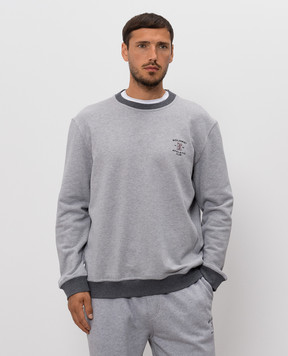 Brunello Cucinelli Серый меланжевый свитшот с вышивкой MM8263390G