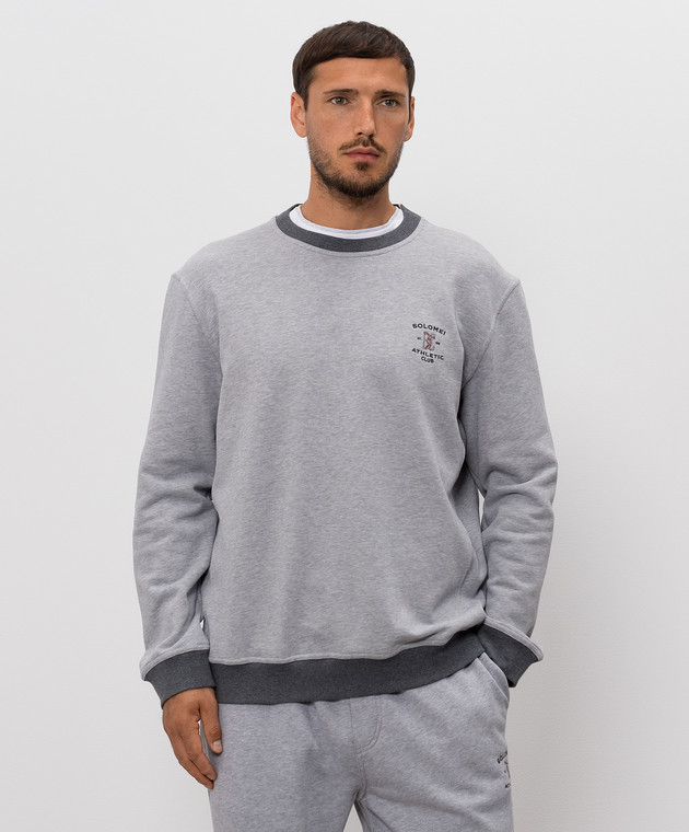 Brunello Cucinelli Серый меланжевый свитшот с вышивкой MM8263390G изображение 3
