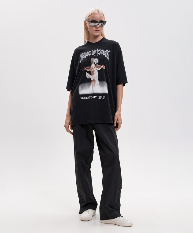 Vetements Черная футболка с брендовым принтом MH27TR209Bw изображение 2