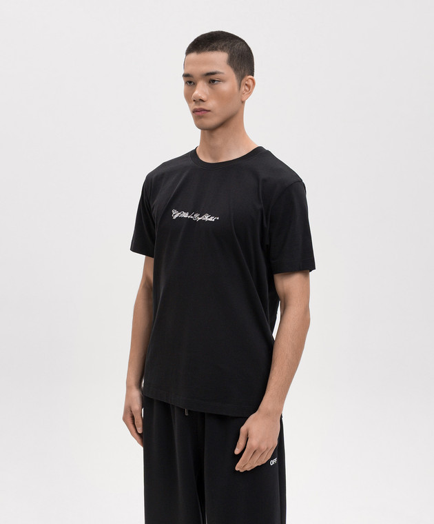 Off-White Чорна футболка з вишивкою Script Arrow 44MAA027S26J002 зображення 3