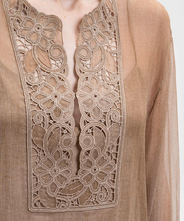 Ermanno Scervino Коричнева блуза із шовку D482K766CSRFWB зображення 5