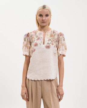 Twinset Бежева блуза з льону в квітковий принт 261TT2573