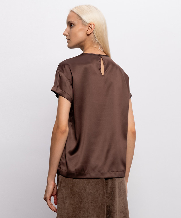 Brunello Cucinelli Коричневые блузки из шелка с цепочкой мониль M0C59DE310 изображение 4