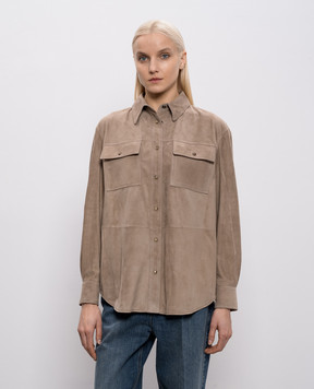 Brunello Cucinelli Коричневая замшевая рубашка с цепочкой мониль MPCAL7436