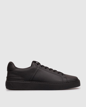 Balmain Черные кожаные кроссовки B-Court с фактурным логотипом HM1VI288LVTR