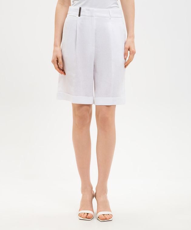 Peserico Білі шорти з льону з відворотами P0432102647 зображення 3