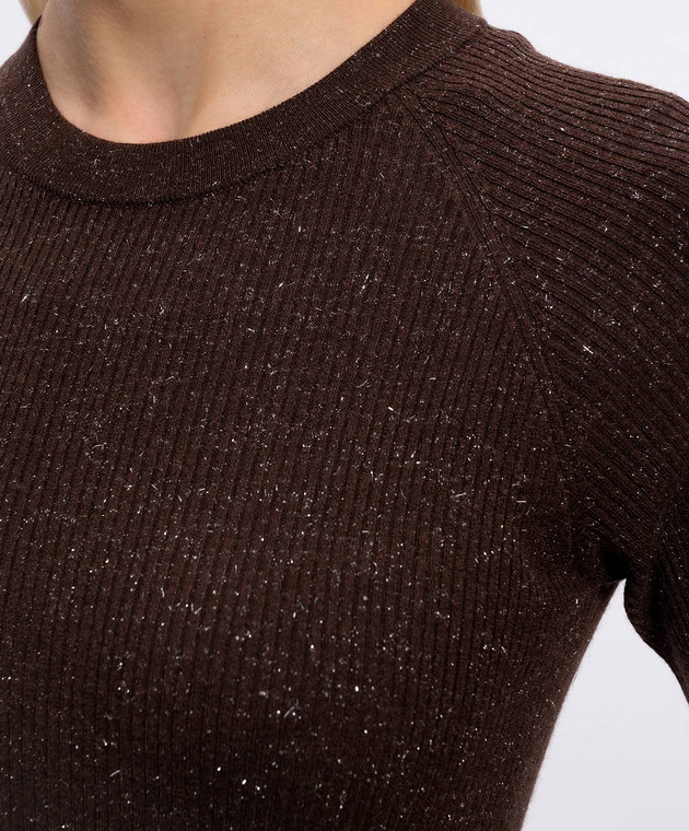 Brunello Cucinelli Коричневый топ с кашемиром в рубчик M9A822200P изображение 5
