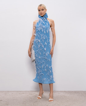 Rowen Rose Блакитна сукня-плісе з відкритою спиною DRSRR447V2