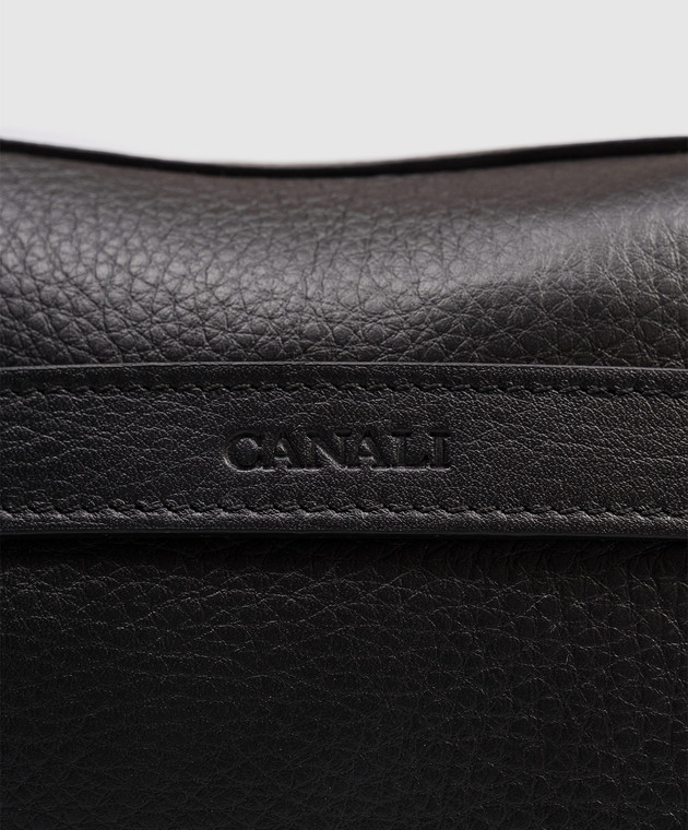Canali Черная кожаная сумка с тиснением логотипа NA00226P326130 изображение 4