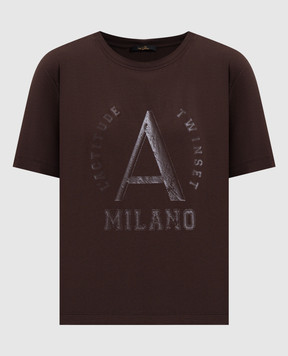 Twinset Коричнева футболка з принтом логотипа 261AP2163