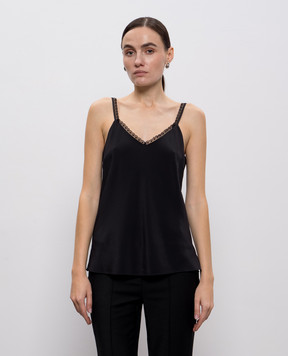 Twinset Чорний топ з шовком з логотипом 252TT2411
