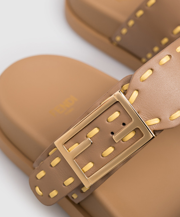 Fendi Коричневі шкіряні шльопанці Feel з пряжкою 8X8710ASAI зображення 5