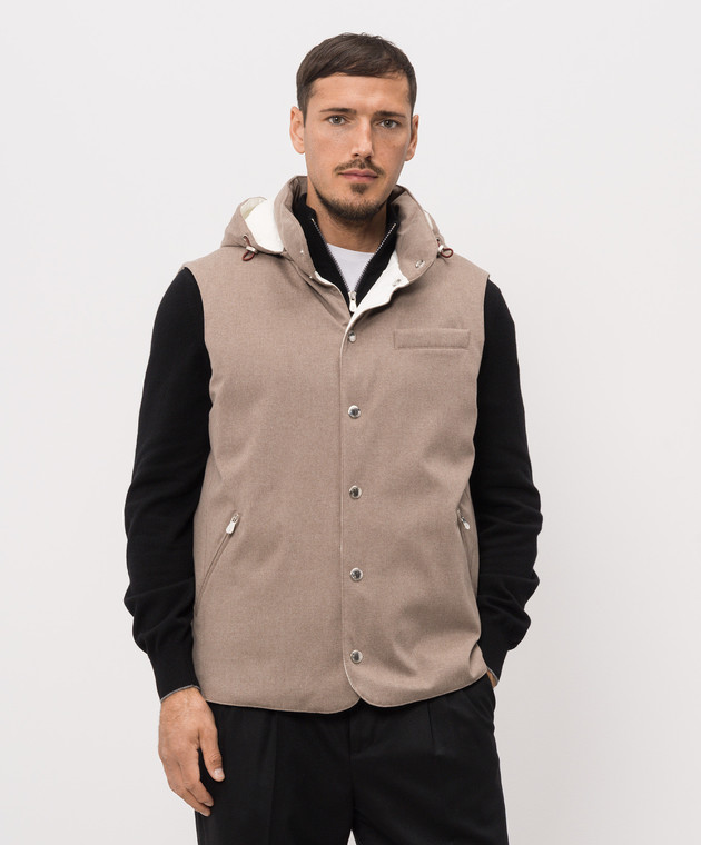 Brunello Cucinelli Бежевий пуховий жилет з вовни з капюшоном MM4701775 зображення 3
