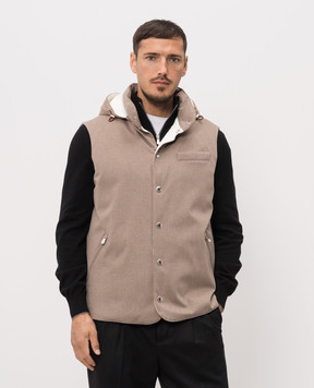 Brunello Cucinelli Бежевый пуховый жилет из шерсти с капюшоном MM4701775