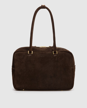 Christian Villa Коричневая замшевая сумка-тоут с логотипом 06236TE