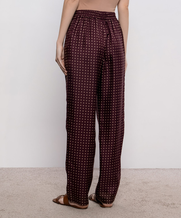 Saint Laurent Бордовые брюки из шелка в геометрическом принте 870159Y6K08 изображение 3