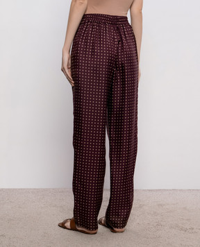 Saint Laurent Бордовые брюки из шелка в геометрическом принте 870159Y6K08
