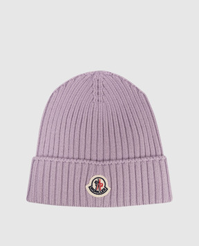 Moncler ENFANT Дитяча фіолетова шапка з вовни з логотипом L19543B00008M1131