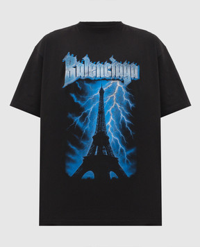 Balenciaga Чорна футболка Paris Thunderstorm 850345TUVE7