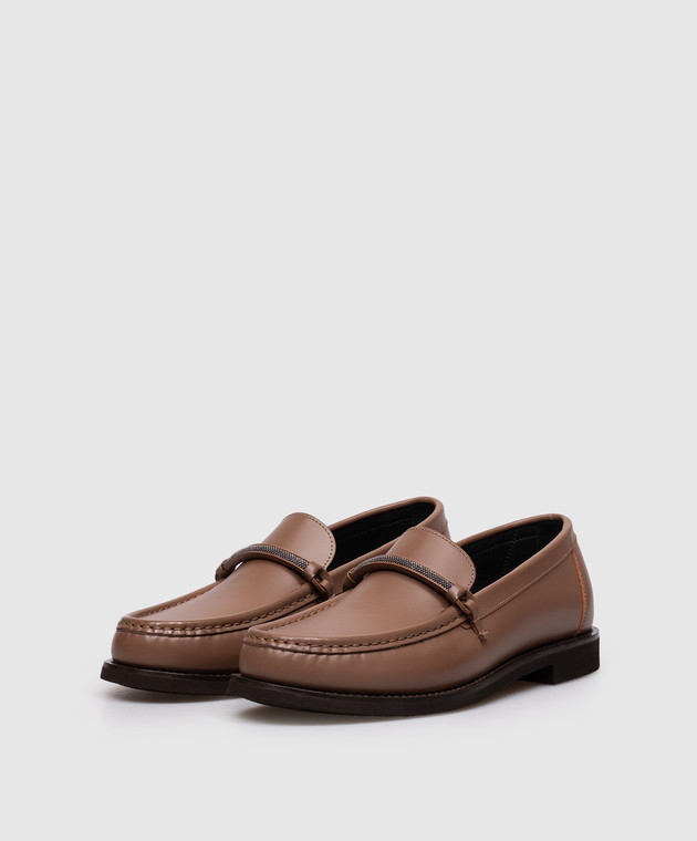 Brunello Cucinelli Коричневі шкіряні лофери з ланцюжком моніль MZMGG3314P зображення 2