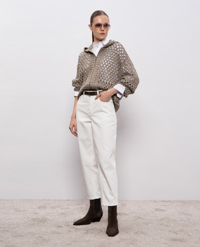 Brunello Cucinelli Коричневий ажурний кардиган з шовком та льоном MEA338206P